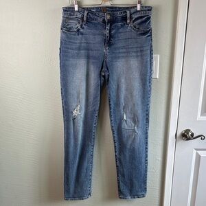 Kut From The Kloth Size 14 Straight Leg Jeans Distressed Stretch Blue‎ Denim